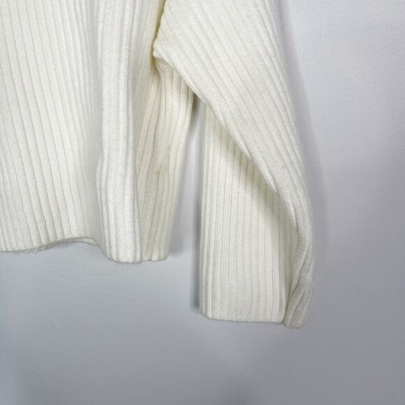 New H&M Womens XSmall XS Cream Chunky Rib Knit Turtleneck Sweater Cozy Wool - Picture 6 of 11